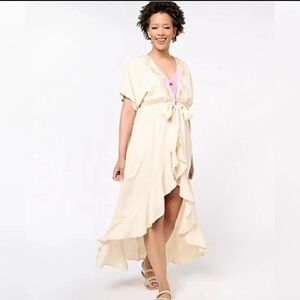 NWT America and Beyond Cream Open Maxi with Floral Embroidery